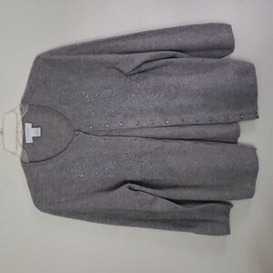 Marshall fields 2 ply cashmere beaded cardigan sweater, neutral gray, minimalist